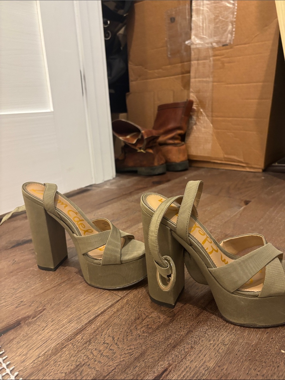 Sam Edelman Olive Green Platform Block-Heel Sandals